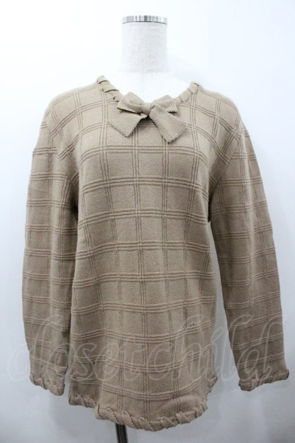 画像1: INGEBORG / チェックリボンニットトップス  ブラウン　　 I-26-01-18-039-LO-TO-SA-ZI (1)