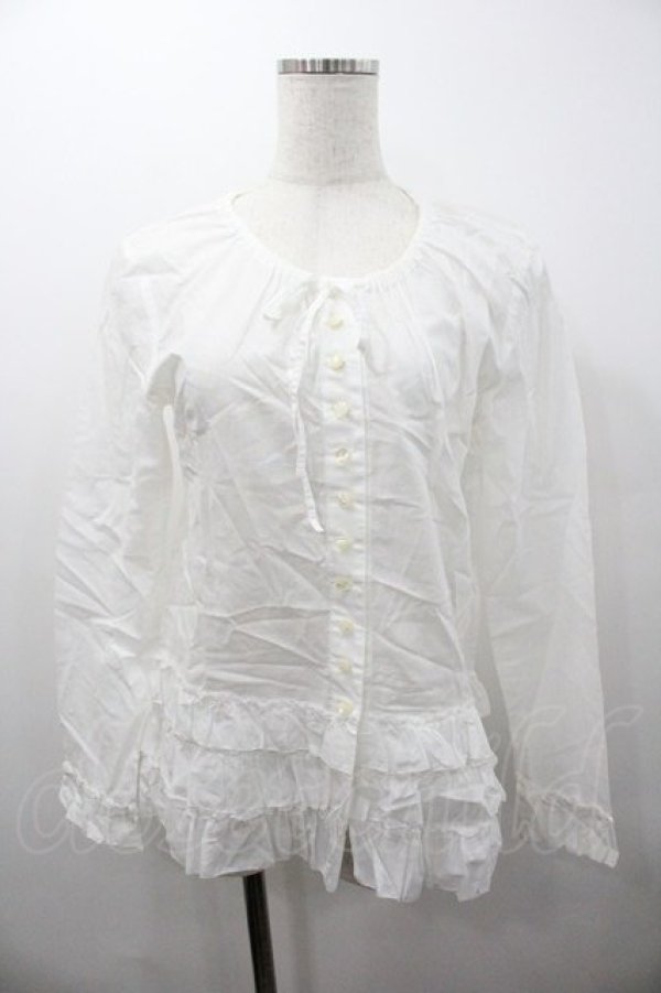 画像1: PINK HOUSE / 裾3段フリル長袖ブラウス  ホワイト I-26-01-18-009-LO-BL-SA-ZI (1)