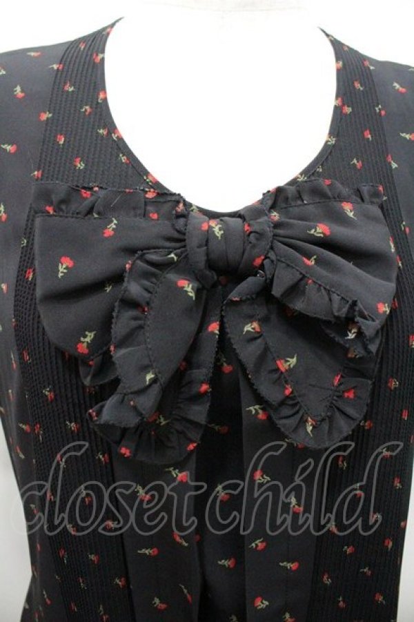 画像3: PINK HOUSE / 小花カーネーション総柄半袖ワンピース  黒Ｘ赤 I-26-01-18-057-LO-OP-SA-ZI (3)