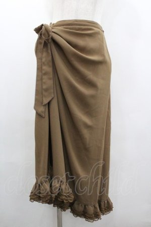 画像: KANEKO ISAO / たくし上げリボン付き裾レースフリルスカート  カーキ I-26-01-18-068-EL-SK-SA-ZI