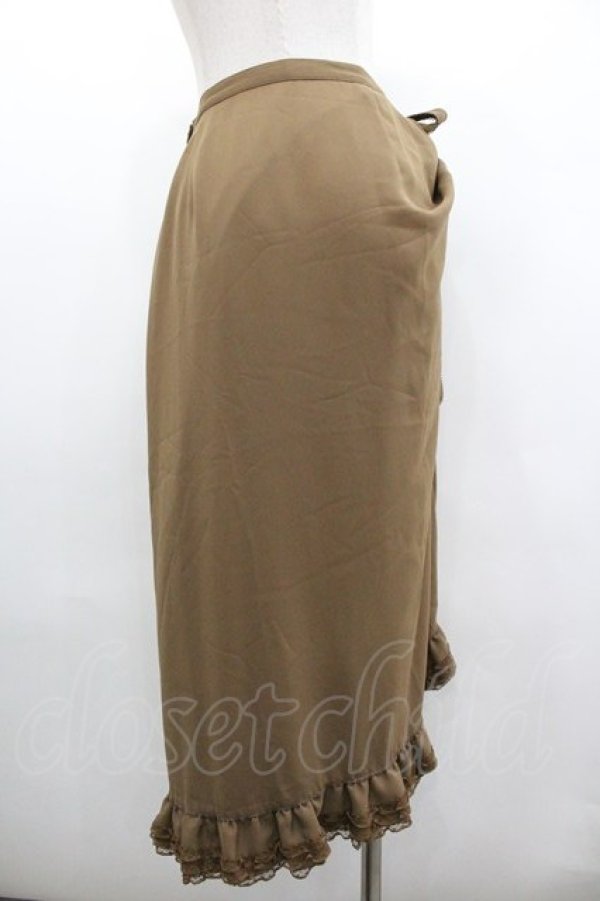 画像2: KANEKO ISAO / たくし上げリボン付き裾レースフリルスカート  カーキ I-26-01-18-068-EL-SK-SA-ZI (2)