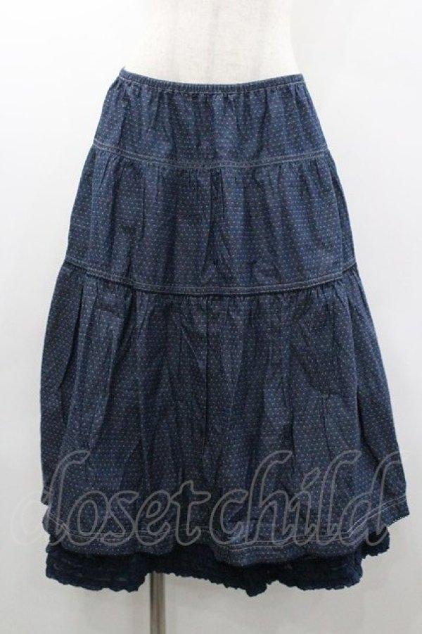 画像1: PINK HOUSE / 裾フリルプリント段スカート  ブルー I-26-01-18-073-LO-SK-SA-ZI (1)