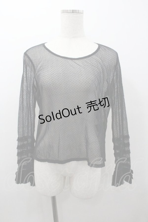 画像1: PINK HOUSE / チュール袖フリルトップス  ブラック I-26-01-18-002-LO-TO-SA-ZI (1)