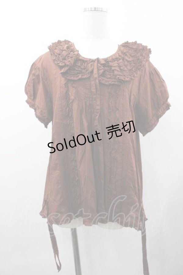 画像1: WONDERFUL WORLD / ピコフリル襟半袖ブラウス  ブラウン I-26-01-18-020-LO-BL-SA-ZI (1)