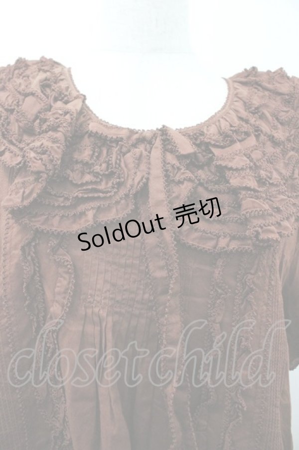 画像3: WONDERFUL WORLD / ピコフリル襟半袖ブラウス  ブラウン I-26-01-18-020-LO-BL-SA-ZI (3)