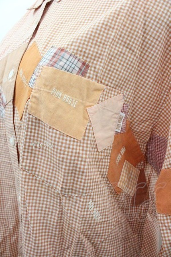 画像3: PINK HOUSE / ワッペンギンガムチェック長袖ブラウス  オレンジチェック I-26-01-18-021-LO-BL-SA-ZI (3)