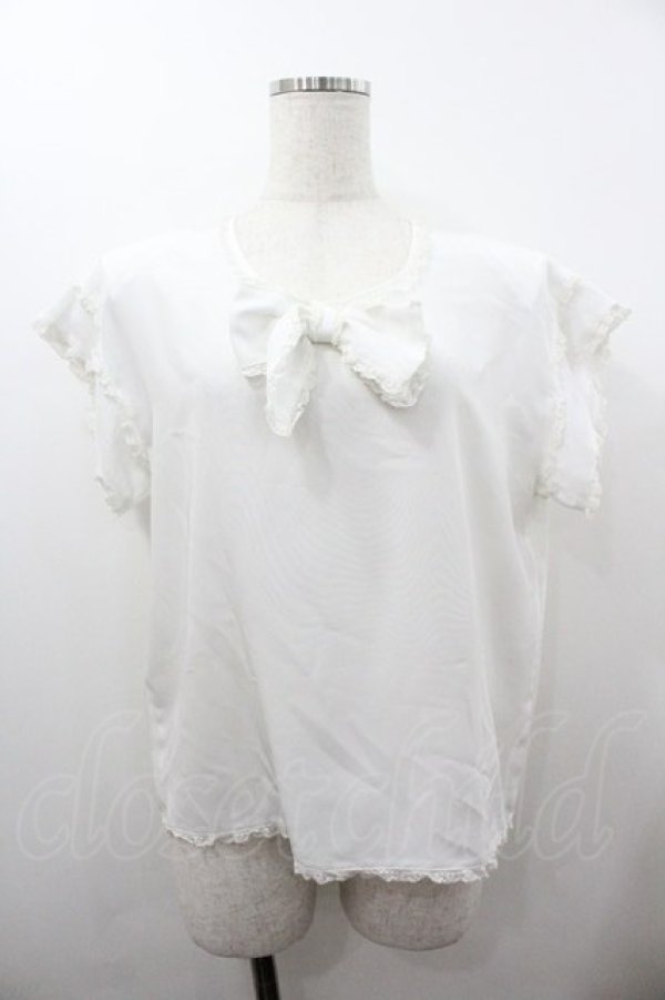 画像1: PINK HOUSE / フロントリボン半袖シフォンブラウス  白 I-26-01-18-022-LO-BL-SA-ZI (1)