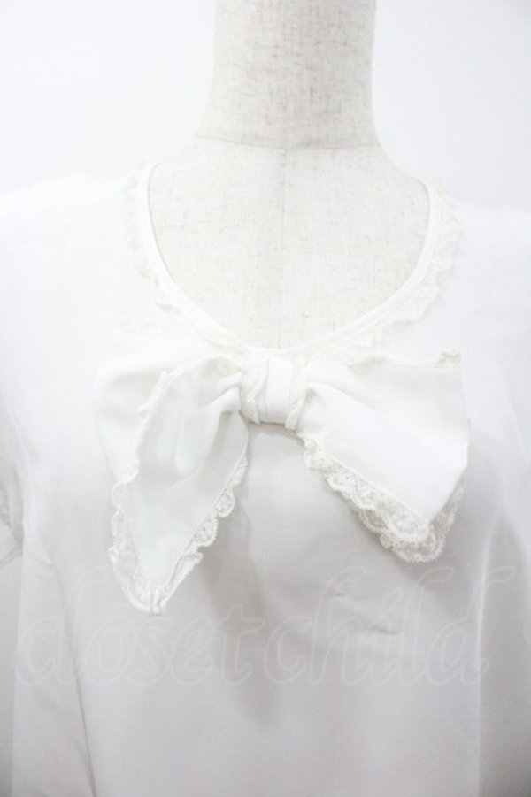 画像3: PINK HOUSE / フロントリボン半袖シフォンブラウス  白 I-26-01-18-022-LO-BL-SA-ZI (3)