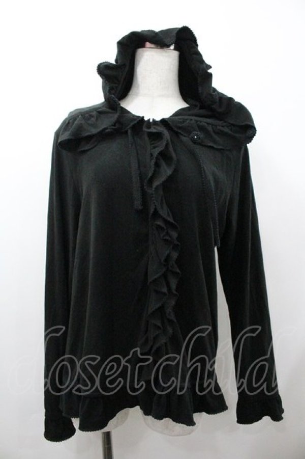 画像1: PINK HOUSE / フラワーモチーフフード付きフリルカーディガン 4(L) ブラック I-26-01-18-032-LO-TO-SA-ZI (1)