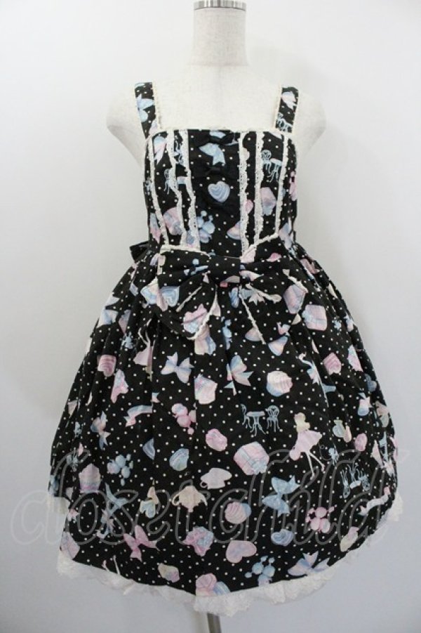 画像1: Angelic Pretty / オリジナル柄ジャンパースカート(2010年福袋)  ブラック I-26-01-20-038-AP-OP-SA-ZI (1)