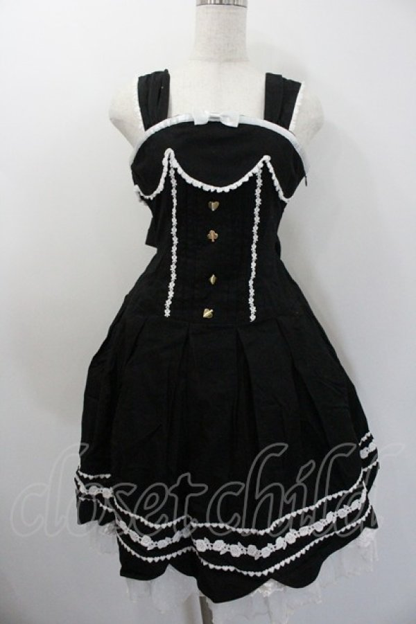 画像1: ALICE and the PIRATES /  トランプクイーンジャンパースカート  ブラック×ホワイト I-26-01-20-042-PA-OP-SA-ZI (1)