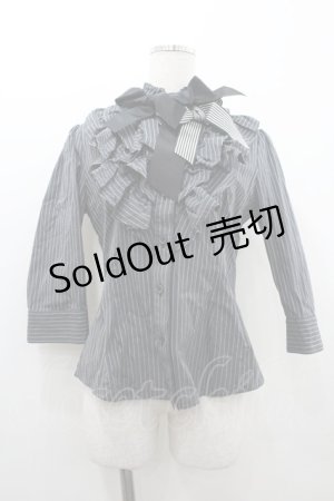 画像: ALICE and the PIRATES / ピンストライプ七分袖ブラウス  黒 I-26-01-20-006-PA-BL-SA-ZI