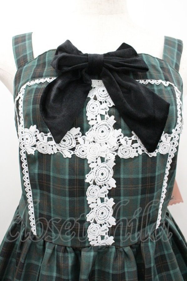 画像3: Eri Aino's collaboration / TTAINリボンレースジャンパースカート L グリーンチェック I-26-01-20-054-EL-OP-SA-ZI (3)