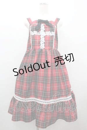 画像: Eri Aino's collaboration / TTAINリボンレースジャンパースカート L 赤チェック I-26-01-20-055-EL-OP-SA-ZI