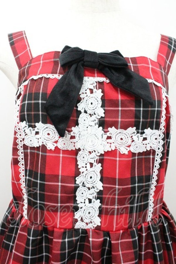 画像3: Eri Aino's collaboration / TTAINリボンレースジャンパースカート L 赤チェック I-26-01-20-055-EL-OP-SA-ZI (3)