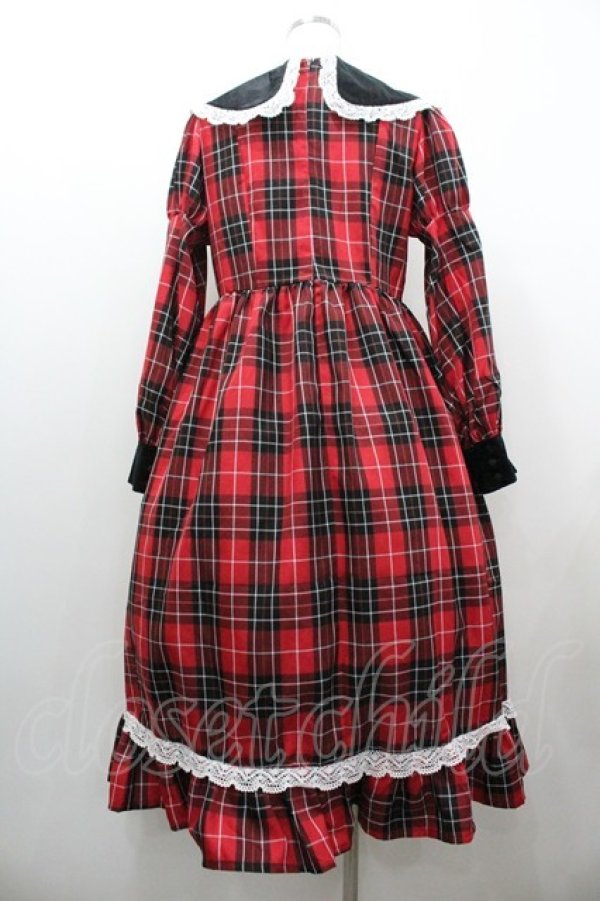 画像2: Eri Aino's collaboration / TTAINベロアリボンOP シャーロットの水曜日 ワンピース L 赤チェック I-26-01-20-056-EL-OP-SA-ZI (2)