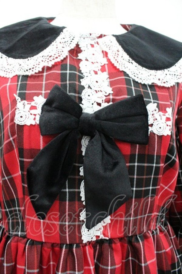 画像3: Eri Aino's collaboration / TTAINベロアリボンOP シャーロットの水曜日 ワンピース L 赤チェック I-26-01-20-056-EL-OP-SA-ZI (3)