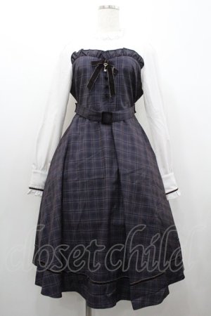 画像: Amavel / 貴婦人のレイヤード風ロングワンピース  白Ｘグレーチェック I-26-01-20-060-CA-OP-SA-ZI