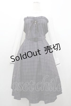 画像: Amavel / 貴婦人のレイヤード風ロングワンピース  白Ｘグレーチェック I-26-01-20-060-CA-OP-SA-ZI