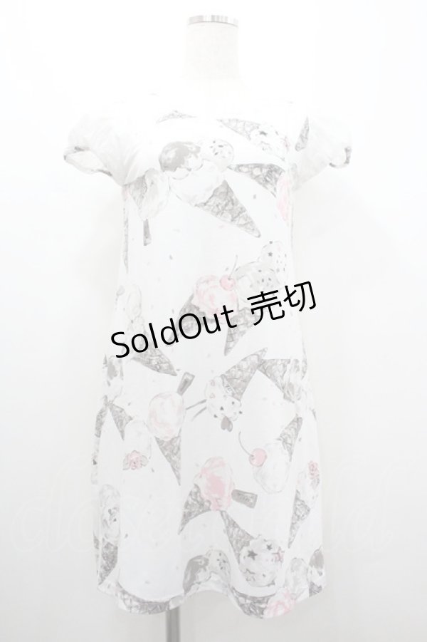 画像1: MILK / ICE CREAMワンピース  白Ｘ黒 I-26-01-20-065-ML-OP-SA-ZI (1)