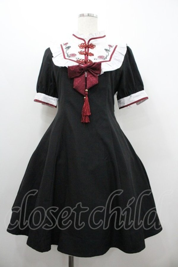 画像1: Amavel / 華手毬のチャイナシックワンピース  黒Ｘ白Ｘ赤 I-26-01-20-071-CA-OP-SA-ZI (1)