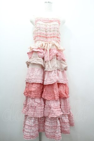 画像: PINK HOUSE / 配色フリル使いキャミソールワンピース  ピンク I-26-01-20-082-LO-OP-SA-ZI