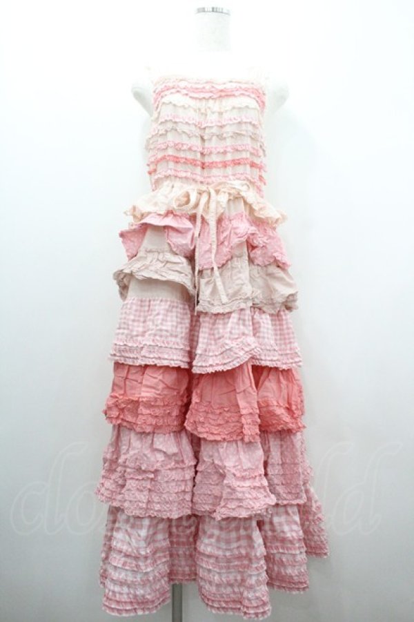 画像1: PINK HOUSE / 配色フリル使いキャミソールワンピース  ピンク I-26-01-20-082-LO-OP-SA-ZI (1)