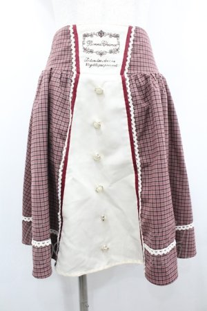 画像: axes femme / ウエスト刺繍入チェック柄スカート  ボルドーＸ赤 I-26-01-20-085-AX-SK-SA-ZI