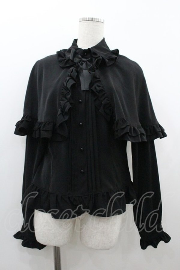 画像1: AND ROMEO / シフォンケープシフォンブラウス  黒 I-26-01-20-009-LO-BL-SA-ZI (1)