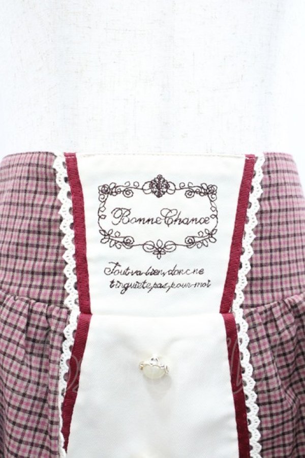 画像3: axes femme / ウエスト刺繍入チェック柄スカート  ボルドーＸ赤 I-26-01-20-085-AX-SK-SA-ZI (3)