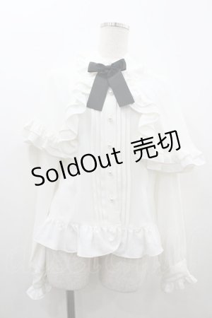 画像: AND ROMEO / シフォンケープシフォンブラウス  白Ｘ黒 I-26-01-20-010-LO-BL-SA-ZI