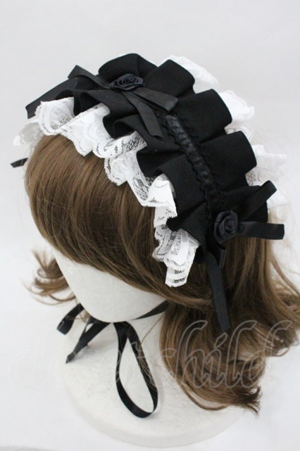画像1: MARBLE / フリルレース&ローズリボンヘッドドレス  黒ｘ白 I-26-01-20-103-GO-AC-SA-ZI (1)