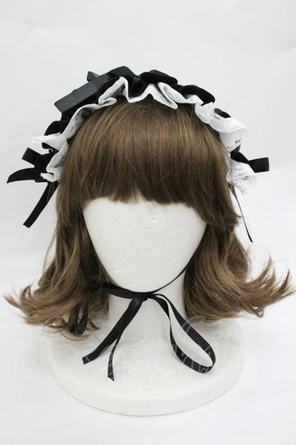 画像2: MARBLE / フリルレース&ローズリボンヘッドドレス  黒ｘ白 I-26-01-20-103-GO-AC-SA-ZI (2)