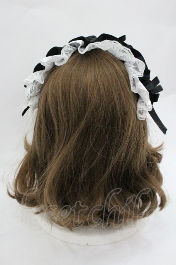 画像3: MARBLE / フリルレース&ローズリボンヘッドドレス  黒ｘ白 I-26-01-20-103-GO-AC-SA-ZI (3)