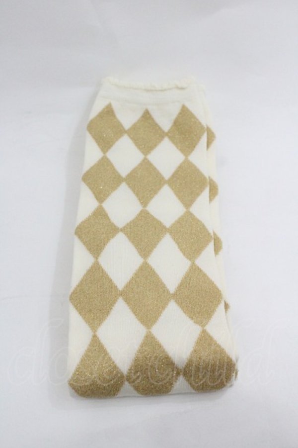 画像1: BABY,THE STARS SHINE BRIGHT / ON ダイヤ柄オーバーニー  白Ｘゴールド I-26-01-20-115-BA-ZA-SA-ZI (1)