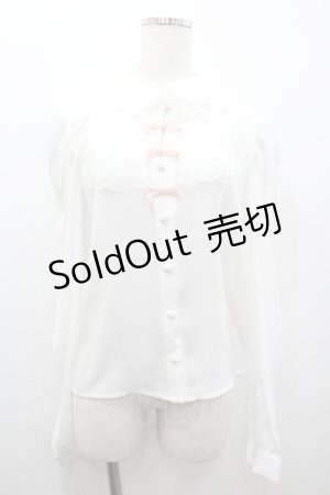 画像: Ank Rouge / 3つリボンシフォン長袖ブラウス  白Ｘピンク I-26-01-20-012-CA-BL-SA-ZI