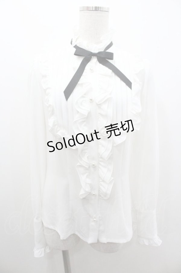 画像1: AND ROMEO / フリルシフォンピンタック長袖ブラウス  白Ｘ黒 I-26-01-20-014-LO-BL-SA-ZI (1)