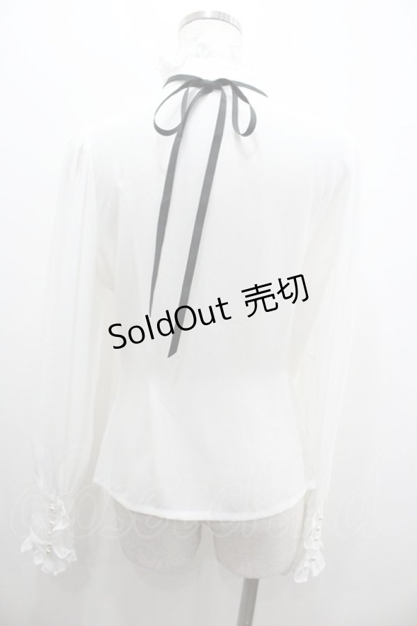 画像2: AND ROMEO / フリルシフォンピンタック長袖ブラウス  白Ｘ黒 I-26-01-20-014-LO-BL-SA-ZI (2)