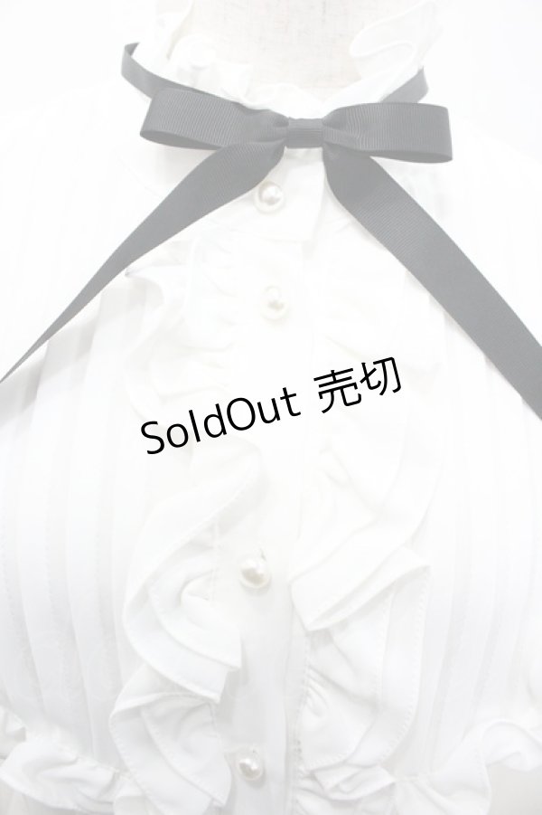 画像3: AND ROMEO / フリルシフォンピンタック長袖ブラウス  白Ｘ黒 I-26-01-20-014-LO-BL-SA-ZI (3)