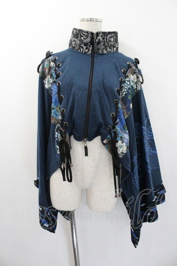 画像1: Qutie Frash / ハイネックケープ  青Ｘ黒」 I-26-01-20-028-QU-JA-SA-ZI (1)