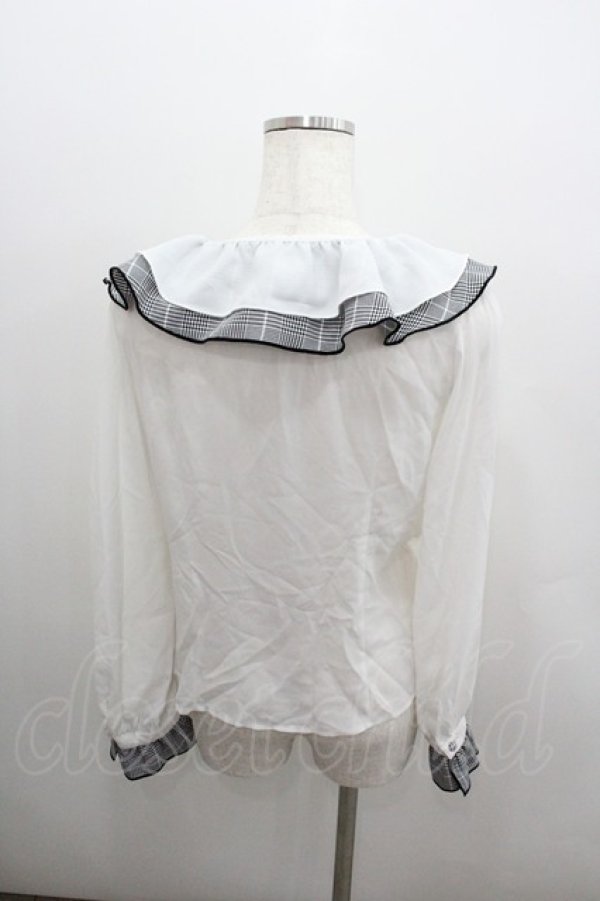 画像3: Ank Rouge / 千鳥フリルシフォン長袖ブラウス  白Ｘ黒 I-26-01-22-003-CA-BL-SA-ZI (3)