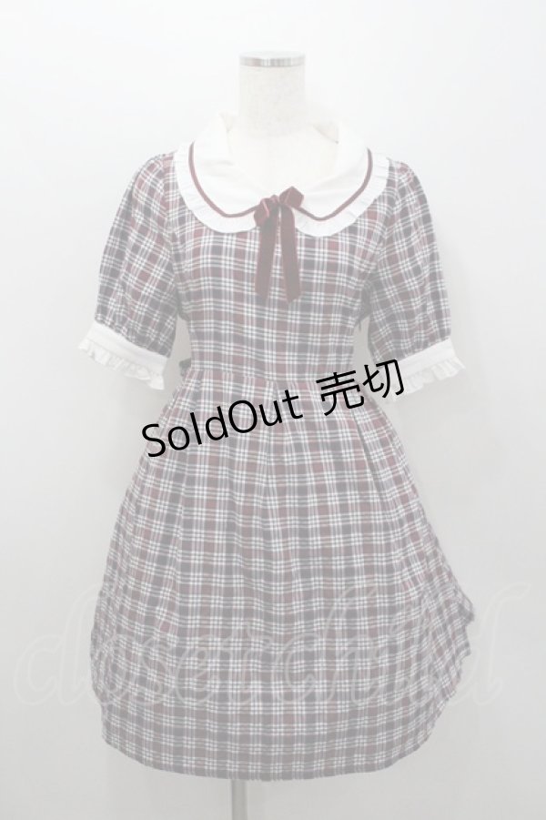 画像1: Amavel / ブローチ付きチェックワンピース  黒Ｘ赤チェック I-26-01-22-034-CA-OP-SA-ZI (1)