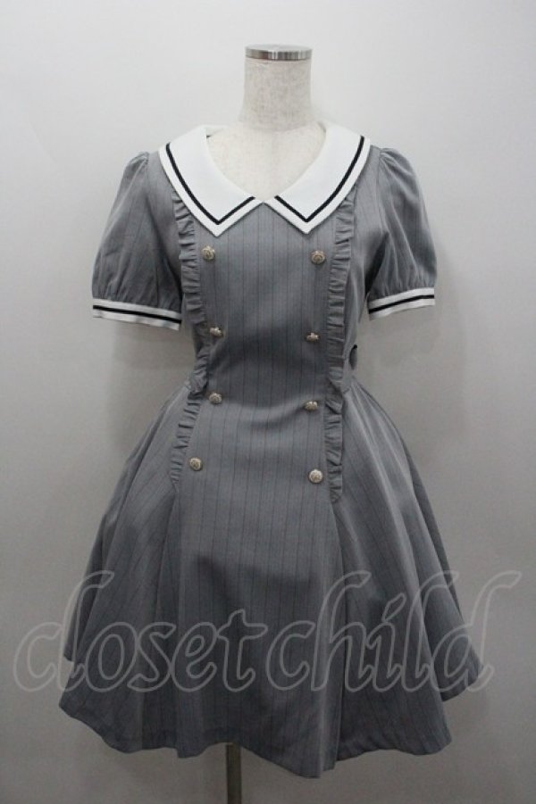 画像1: Secret Honey / ストライプ半袖ワンピース  グレーＸ白 I-26-01-22-035-CA-OP-SA-ZI (1)