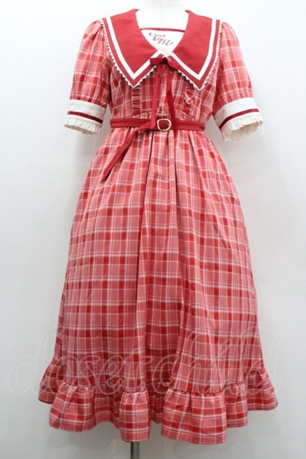 画像1: Dear My Love / マイメロディ学園ワンピース M 赤チェック I-26-01-22-037-EL-OP-SA-ZI (1)
