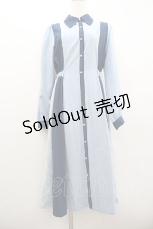 画像: axes femme / レース切替配色シャツワンピース  ブルー I-26-01-22-043-AX-OP-SA-ZI