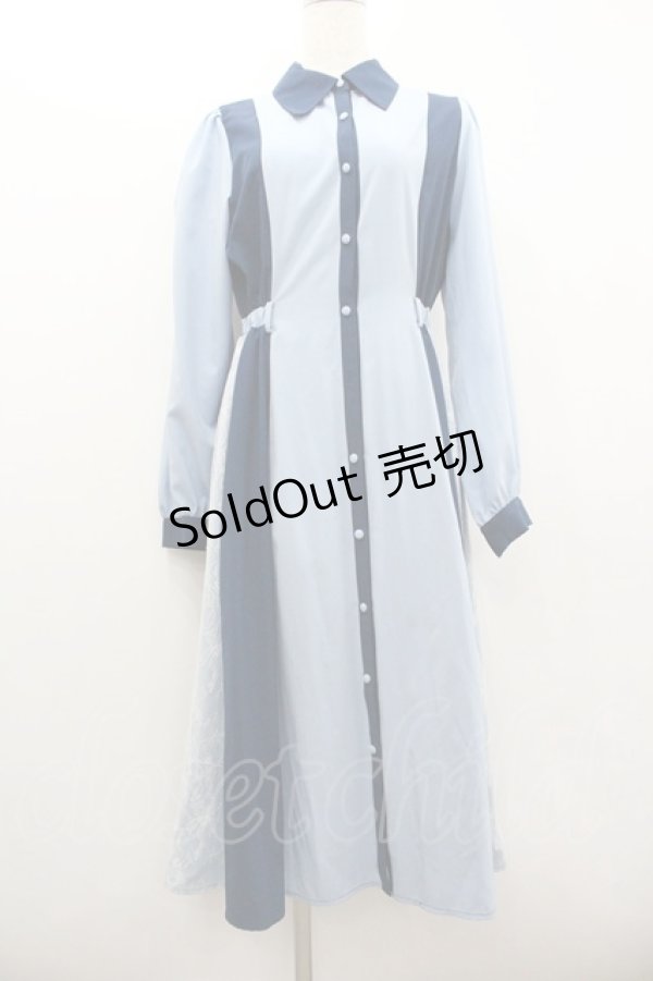 画像1: axes femme / レース切替配色シャツワンピース  ブルー I-26-01-22-043-AX-OP-SA-ZI (1)