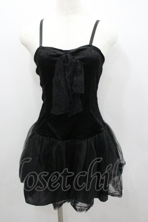 画像: MARBLE / レースリボンベルベットキャミワンピース  黒 I-26-01-22-044-GO-OP-SA-ZI