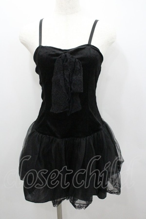 画像1: MARBLE / レースリボンベルベットキャミワンピース  黒 I-26-01-22-044-GO-OP-SA-ZI (1)