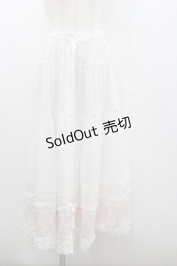 画像1: PINK HOUSE / ハートワッペンパッチワーク使いローンスカート  白Ｘピンク I-26-01-22-058-LO-SK-SA-ZI (1)