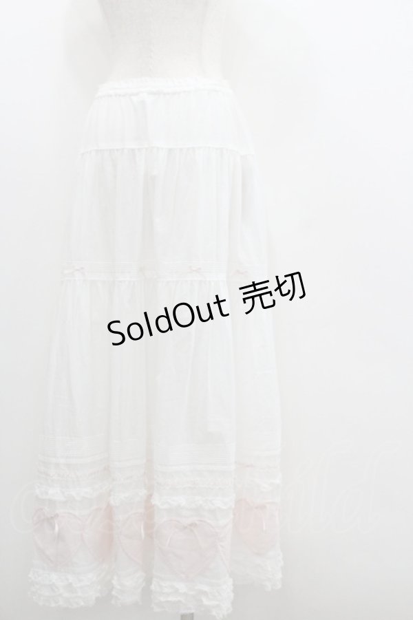 画像3: PINK HOUSE / ハートワッペンパッチワーク使いローンスカート  白Ｘピンク I-26-01-22-058-LO-SK-SA-ZI (3)